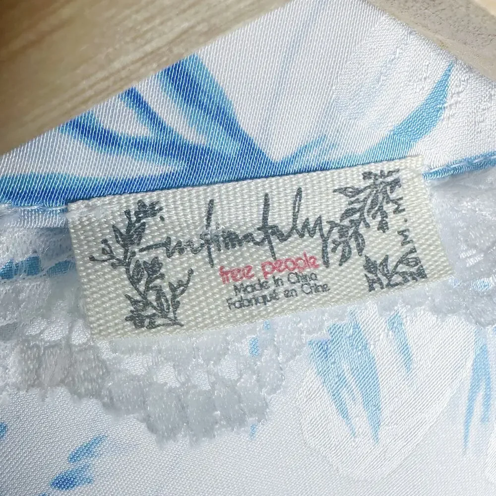 Free People Intimately Beauty Sleep Pajama Top Medium Blue Ivory Floral Button